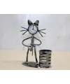 Metal Saksafon Çalan Müzisyen Kedi Saat Ve Kalemlik