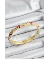 ietaks™ Mineli Pirinç Pembe Ve Krem Çiçek Motifli Gold Renk Kadın Kelepçe