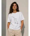 Minimal Kedi Çizim Baskılı Tişört Kısa Kol Yazlık T-Shirt - Beyaz