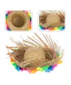Naturel Renk Püsküllü Örme Hasır Hawaii Luau Aloha Şapka 13x36 cm
