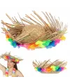 Naturel Renk Püsküllü Örme Hasır Hawaii Luau Aloha Şapka 13x36 cm