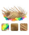 Naturel Renk Püsküllü Örme Hasır Hawaii Luau Aloha Şapka 13x36 Cm