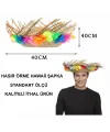 Naturel Renk Püsküllü Örme Hasır Hawaii Luau Aloha Şapka 13x36 Cm