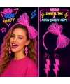 Neon Pembe Dantel Taç ve Şimşek Küpe 80'ler 90'lar Parti Seti