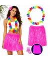 Neon Pembe Hawaii Etek 40 cm ve Rengarenk Hawaii Kolye