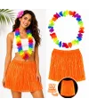 Neon Turuncu Hawaii Etek 40 cm ve Rengarenk Hawaii Kolye