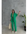 OMUZ MİDYE SIRALI BLUZ - PAÇA PENSLİ PANTOLON TAKIM - Yeşil