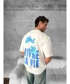 Ön Ve Arka Baskılı Oversize Bisiklet Yaka T-shirt- Beyaz