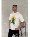 Ön Ve Arka Baskılı Oversize Bisiklet Yaka T-shirt- Beyaz