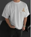 Ön Ve Arka Baskılı Oversize Bisiklet Yaka T-shirt - Beyaz