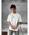 Ön Ve Arka Baskılı Oversize Bisiklet Yaka T-shirt- Beyaz