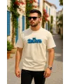 Ön Ve Arka Baskılı Oversize Bisiklet Yaka T-shirt- Beyaz