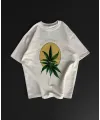 Ön Ve Arka Baskılı Oversize Bisiklet Yaka T-shirt- Beyaz