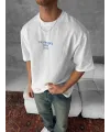 Ön Ve Arka Baskılı Oversize Bisiklet Yaka T-shirt- Beyaz