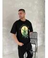 Ön Ve Arka Baskılı Oversize Bisiklet Yaka T-shirt- Siyah