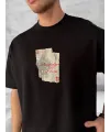 Ön Ve Arka Baskılı Oversize Bisiklet Yaka T-shirt - Siyah