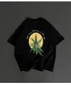 Ön Ve Arka Baskılı Oversize Bisiklet Yaka T-shirt- Siyah