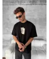 Ön Ve Arka Baskılı Oversize Bisiklet Yaka T-shirt - Siyah
