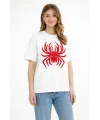 Örümcek Baskılı Tişört Kısa Kollu Bisiklet Yaka T-Shirt - Beyaz