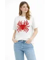 Örümcek Baskılı Tişört Kısa Kollu Bisiklet Yaka T-Shirt - Beyaz