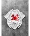 Örümcek Baskılı Tişört Kısa Kollu Bisiklet Yaka T-Shirt - Beyaz