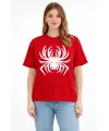 Örümcek Baskılı Tişört Kısa Kollu Bisiklet Yaka T-Shirt - Kırmızı