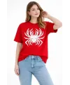 Örümcek Baskılı Tişört Kısa Kollu Bisiklet Yaka T-Shirt - Kırmızı