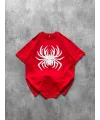 Örümcek Baskılı Tişört Kısa Kollu Bisiklet Yaka T-Shirt - Kırmızı