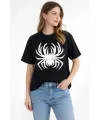Örümcek Baskılı Tişört Kısa Kollu Bisiklet Yaka T-Shirt - Siyah