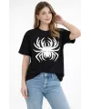 Örümcek Baskılı Tişört Kısa Kollu Bisiklet Yaka T-Shirt - Siyah