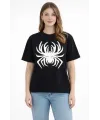 Örümcek Baskılı Tişört Kısa Kollu Bisiklet Yaka T-Shirt - Siyah