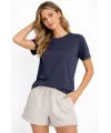 Osy Modal Yumuşak Dokulu Kumaş Bisiklet Yaka T-shirt - İndigo