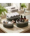 Oval Bambu Kenarlı 3lü Organizer Sepet Seti - Gri