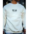 Oversize Bisiklet Yaka Üç İplik Baskılı SweatShirt - Beyaz