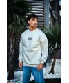 Oversize Bisiklet Yaka Üç İplik Baskılı SweatShirt - Beyaz
