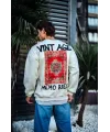 Oversize Bisiklet Yaka Üç İplik Baskılı SweatShirt - Beyaz