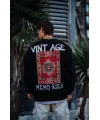 Oversize Bisiklet Yaka Üç İplik Baskılı SweatShirt - Siyah
