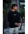 Oversize Bisiklet Yaka Üç İplik Baskılı SweatShirt - Siyah