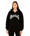 Oversize Kapüşonlu Sweatshirt  Hoodie 3 İplik Şardonlu Pamuklu Kumaş, Önü Baskılı, Fermuarlı Rahat Kalıp, Kışlık Ve Sokak Stili Sweat - Siyah