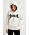 Oversize Kapüşonlu Sweatshirt Hoodie 3 İplik Şardonlu Pamuklu Kumaş, Önü Baskılı, Fermuarlı Rahat Kalıp, Kışlık Ve Sokak Stili Sweat - Beyaz