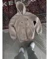 Oversize Tam Fermuarlı Uzun Kol Hırka - Bej