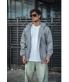 Oversize Tam Fermuarlı Uzun Kol Hırka - Gri