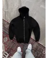 Oversize Tam Fermuarlı Uzun Kol Hırka - Siyah