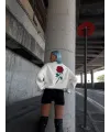 Oversize Üç İplik Bisiklet Yaka Baskılı SweatShirt - Beyaz