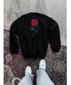 Oversize Üç İplik Bisiklet Yaka Baskılı SweatShirt - Siyah