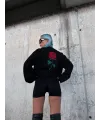 Oversize Üç İplik Bisiklet Yaka Baskılı SweatShirt - Siyah