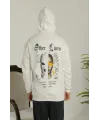 Oversize Üç İplik Şardonlu Kapüşonlu Sweatshirt – Beyaz “Other Lives” Ön Ve Arka Baskılı, Kanguru Cepli, Ribanalı Rahat Kışlık Model Beyaz