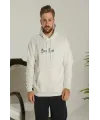 Oversize Üç İplik Şardonlu Kapüşonlu Sweatshirt – Beyaz “Other Lives” Ön Ve Arka Baskılı, Kanguru Cepli, Ribanalı Rahat Kışlık Model Beyaz
