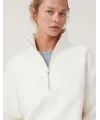 Oversize Yarım Farmuarlı Yakalı Basic SweatShirt - Beyaz