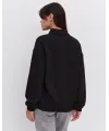 Oversize Yarım Farmuarlı Yakalı Basic SweatShirt - Siyah